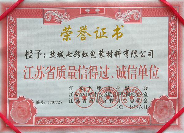 江蘇省質(zhì)量信得過、誠信單位